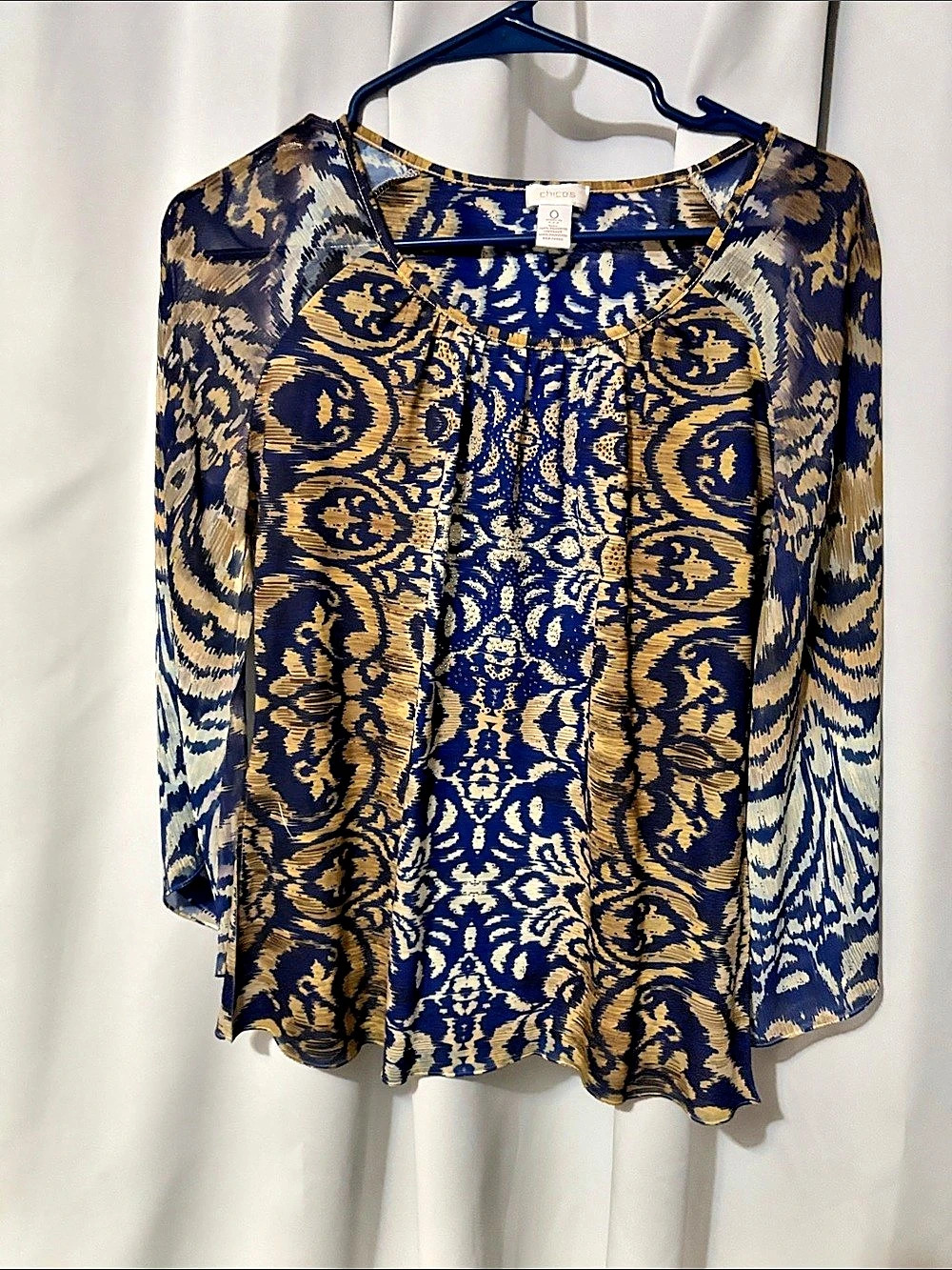chico's Paisley Blouse in Blue & Gold Size 0 Like New